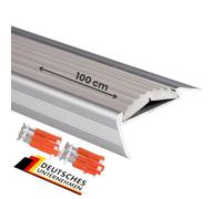 Profil de Nez de Marche en Aluminium Power Grip, anodisé avec Insert simple en Caoutchouc antidérapant, H 2 cm, 4,2 cm de Largeur (Gris - à Visser, 100 cm de Longueur)