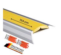 Profil de Nez de Marche en Aluminium Power Grip, anodisé avec Insert simple en Caoutchouc antidérapant, H 2 cm, 4,2 cm de Largeur (Jaune - à Visser, 134 cm de Longueur)