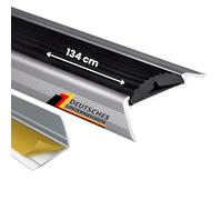 Profil de Nez de Marche en Aluminium Power Grip, anodisé avec Insert simple en Caoutchouc antidérapant, H 2 cm, 4,2 cm de Largeur (Noir - Autocollant, 134 cm de Longueur)