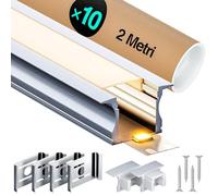 Profile alu pour ruban led 2m Profilé Led Encastrable Pour for LED Strips up to 12 mm, - Couvercle Blanc Laiteux à Pression, Avec End Caps et Metal Mounting Clips (SP32-20m-U, 2000 x 24,5 x 14,2 mm)