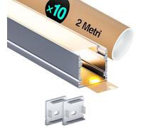 Profile alu pour ruban led 2m Profilé Led Encastrable Profilés en aluminium Pour for LED Strips up to 16 mm, Couvercle Blanc Laiteux à Pression, Avec End Caps (SP33-20m-U, 2000 x 20 x 20 mm)