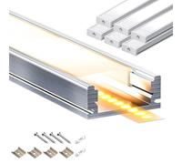 Profile alu pour ruban led 6 x 2m profilés en aluminium, profilé led et profile led, avec caches diffuseurs blancs laiteux,embouts et clips de montage pour bandes LED, pour éclairage indirect
