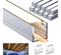 Profile alu pour ruban led avec 10 diffuseurs blancs, 10 profilés en aluminium de 2 mètres, 20 bouchons, pour les bandes led murales et plafonnières, dimensions du profilé led 2000 x 20 x 20 mm