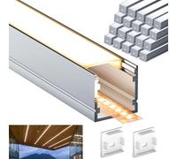 Profile alu pour ruban led avec 20 diffuseurs blancs, 20 profilés en aluminium de 2 mètres, 40 bouchons, pour les bandes led murales et plafonnières, dimensions du profilé led 2000 x 20 x 20 mm