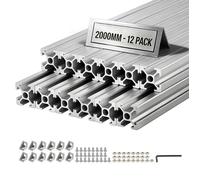 VEVOR Profilé Aluminium Extrudé 2020 12 PCS Profilé Alu Anodisé 2000 mm Rainure en T Standard Européen pour Châssis d'Imprimante 3D, Machine CNC, Mobilier, Établis, Bricolage, Haute Résistance, Argent