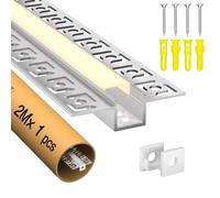 Profilé Aluminium LED 2m - Profile Alu pour Ruban LED, Profilé LED Encastrable en Forme de U avec Couvercle Blanc Laiteux, Embouts