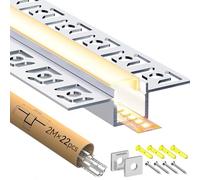 Profilé Aluminium LED 2m x 22 (44m)- Profile Alu pour Ruban LED, Profilé LED Encastrable en Forme de U avec Couvercle Blanc Laiteux, Embouts