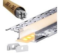 Profilé Aluminium LED 2m x 36 (72m)- Profile Alu pour Ruban LED, Profilé LED Encastrable en Forme de U avec Couvercle Blanc Laiteux, Embouts