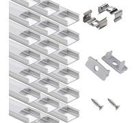 Profilé Aluminium LED - AP03 Aluminium Profilé U-forme pour Bandes à LED, Compact Finition Professionnelle avec Blanc Laiteux Couvercle,Embouts,Clips de Montage en Métal (20 * 1m) …