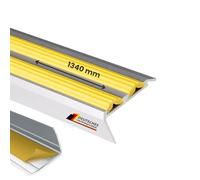 Profilé de bordure d'escalier Power Grip avec insert en caoutchouc antidérapant | pré-percé ou autocollant | Matériel de montage inclus (134 x 4,2 x 2 cm | Jaune | Double insert en caoutchouc)