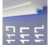 Profilé de joint d'ombre LED HEXIMO moulures, éclairage indirect plafond en XPS polystyrène sec éclairage de plafond en moulures (échantillon HLED 14)