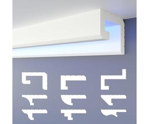 Profilé de joint d'ombre LED HEXIMO moulures, éclairage indirect XPS plafond sec en polystyrène moulures murales profilé de plafond en corniche lumineuse (échantillon HLED 2)