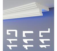 Profilé de joint d'ombre LED HEXIMO moulures, éclairage indirect XPS-styropor pour plafonds secs moulures décoratives pour plafonds lumineux (20,4 mètres HLED 16)