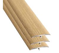 Profilé de transition en 3 parties aspect bois - Profil de seuil de porte en aluminium - En forme de T - Étanche - Joint plat pour fermer les joints de sol (Style D)