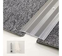 Profilé de transition en aluminium avec vis, bande de seuil de 6 cm de large, profil de seuil plat pour couvrir les joints sur sols inégaux (argent, 1,3 m)