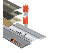 Profilé de Transition Firm - Baguette de recouvrement pour parquet, stratifié, PVC, liège | Forme en C - Barre de Sol en Aluminium (Largeur : 36 mm | Longueur : 134 cm, Argent | Pré-percé)