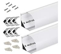 Profilé en aluminium angulaire L pour ruban LED, avec diffuseur opaque, angle de 90°, en bandes de 2 m, canal avec support de montage, couvercles finaux, pack 4 mètres