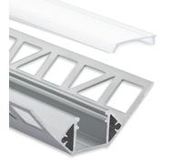 Profilé en aluminium pour carrelage LED - 2 m - Avec Cache - Carrelage - Aluminium pour bandes LED jusqu'à 12 mm de largeur - 2000 mm de longueur (coins intérieurs, revêtement satiné/laiteux).
