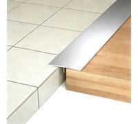 Profilé en T en Aluminium pour Sol Bande de Transition Facile à Couper, Profil Bas, Idéal pour la Jonction Parquet et Carrelage, Invisible Porte Fermée, Élégant Porte Ouverte(Silver,4cm*145cm)