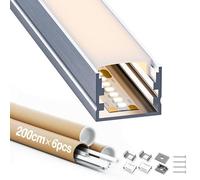 Profilé LED 2m 6 Pièces, Profilé Alu pour Ruban LED, Profile LED Blanc et Rail LED avec Diffuseur LED, Max. Bandes LED 15 mm - Dimensions 20 x 15 mm