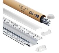 Profilé LED 2m en Aluminium encastrable placo, Lot de 16 Rails LED avec Diffuseur | Pour Rubans LED jusqu’à 20mm, Dimensions 64.2 × 13.8mm, Inclus embouts, vis et clips de montage (SA01, 2M 16 pièces)