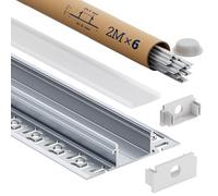 Profilé LED 2m en Aluminium encastrable placo, Lot de 6 Rails LED avec Diffuseur | Pour Rubans LED jusqu’à 20mm, Dimensions 61.8 × 13.8mm, Inclus embouts, vis et clips de montage (SA02, 2M 6 pièces)