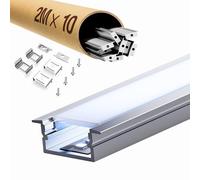 Profilé LED avec Rebords 2m x10 pcs, Profile alu pour Ruban LED, Goulotte Led avec diffuseur de lumière en PC, Clips, Embouts - Éclairage Indirect Plafond