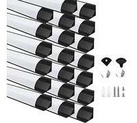 Profilé LED en Aluminium - 20 x 1 m - En Forme de V - Noir - Diffuseur de Lumière avec Couvercle Laiteux, Embouts et Support de Montage pour Bandes LED (20