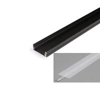 Profilé LED en aluminium anodisé noir pour bandes LED de 2 m avec cache satiné résistant aux UV pour bandes LED jusqu'à 29,8 mm max. Noir 2 m