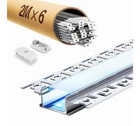 Profilé LED encastrable 2m (6 pièces), profile alu pour ruban LED jusqu'à 20 mm, rail LED avec diffuseur et embouts, taille 64,2 × 13,8 mm - kit complet pour installation placo (2M 6 Pièces)