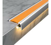 Profilé Nez de Marche Aluminium 100/120/150cm Bande Antidérapante avec Fente pour éclairage LED, Bord d'escalier Intérieur Extérieur(Jaune,150cm/59in)