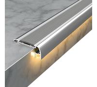 Profilé Nez de Marche Aluminium 100/120/150cm Bande Antidérapante avec Fente pour éclairage LED, Bord d'escalier Intérieur Extérieur(Gray,150cm/59in)