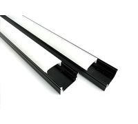 Profilé noir en aluminium pour bande LED avec diffuseur opaque, lot de 4 mètres avec support de montage U, barre dissipateur en bandes de 2 m, canal avec support de montage, embouts (4, 2 x 2 mètres)