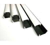 Profilé noir en aluminium pour bande LED avec diffuseur opaque Pack avec support de montage U, barre dissipateur en bandes de 2 m, canal avec support de montage, embouts (8, 4 x 2 mètres)