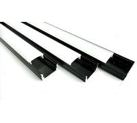 Profilé noir en aluminium pour bande LED avec diffuseur opaque Pack Support de montage U Barre dissipateur 2 m Canal Embouts 6, 3 x 2 m