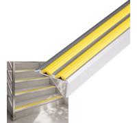 Profils de nez de marche Power Grip avec insert double en caoutchouc antidérapant - 2 cm de hauteur et 4,2 cm de largeur (Jaune - autocollant, 90 cm de longueur)
