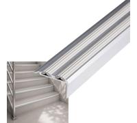 Profils de nez de marche Power Grip avec insert double en caoutchouc antidérapant - 2 cm de hauteur et 4,2 cm de largeur (Gris - à visser, 90 cm de longueur)