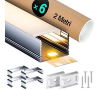 Profils pour bandes LED de 2 m x 6 (12 m) Strips up to 25 mm Wide,profil aluminium pour bandes LED, profil LED - with mat PC Cover - Avec crochet clip en métal et bouchons, vis - 2000 x 30 x 20 mm