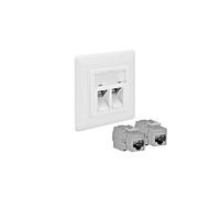 ProfiPatch Keystone Prise réseau LAN Cat6A 500 MHz encastrée 2 ports RJ45 POE CAT7, CAT6A, CAT6, CAT5 blindé Blanc