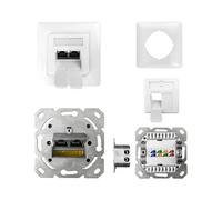 ProfiPatch - Prise réseau LAN Cat6 250 MHz - Encastrée - 2 ports RJ45 - Connecteur en haut/bas - PoE CAT6, CAT5 - Blindée - Blanc