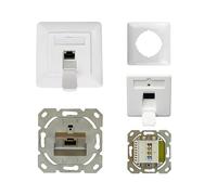 ProfiPatch Prise réseau LAN Cat6A 500 MHz encastrée 1 port RJ45 haut et bas POE CAT7, CAT6A, CAT6, CAT5 blindé Blanc
