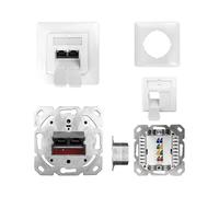 ProfiPatch Prise réseau LAN Cat6A 500 MHz encastrée 2 ports RJ45 haut et bas POE CAT7, CAT6A, CAT6, CAT5 blindé Blanc