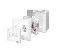 ProfiPatch - Prise réseau LAN Cat6A 500 MHz - Montage en saillie et encastré - 2 ports RJ45 - Connexion en haut/bas POE CAT7, CAT6A, CAT6, CAT5 - Blindée - Blanc