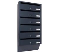 Profirst Maildrop 6 Système de boîte aux lettres en acier anthracite, serrure à cylindre avec 2 clés pour 6 parties, porte-badge, matériel de montage inclus