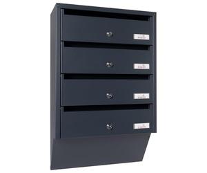 Profirst Système de boîte aux lettres Maildrop 4 - Serrure à cylindre en acier anthracite - 2 clés pour 4 parties - Porte-étiquette avec matériel de montage