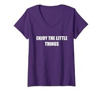 Profitez des Petites Choses T-Shirt avec Col en V, Femme, Violet, M