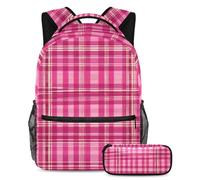 Profitez du confort et de la commodité avec notre ensemble de cartables pour enfants, parfait pour les voyages et l'école, motif écossais rétro violet, Multicolore #03, B：29.4x20x40cm P：19x7.5x3.8cm,