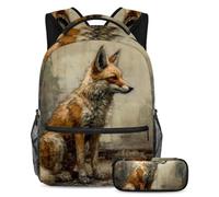 Profitez du confort et de la commodité avec notre ensemble de cartables pour enfants, parfait pour les voyages et l'école, motif renard vintage, Multicolore #08, B：29.4x20x40cm P：19x7.5x3.8cm, Sacs à