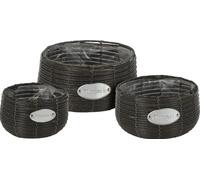 PROGARDEN PROGARDEN Pot en osier set de 3 FLEURS JARDIN 29 / 25 / 19 cm anthracite KO-430000650