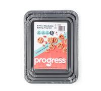 Progess Lot de 3 Plaques de Cuisson - Revêtement Antiadhésif, Feuilles Empilables pour Four 28/31/34.7 cm, Passe au Lave-Vaisselle, Fabriqué au Royaume-Uni, Acier au Carbone Léger, Garantie de 5 Ans